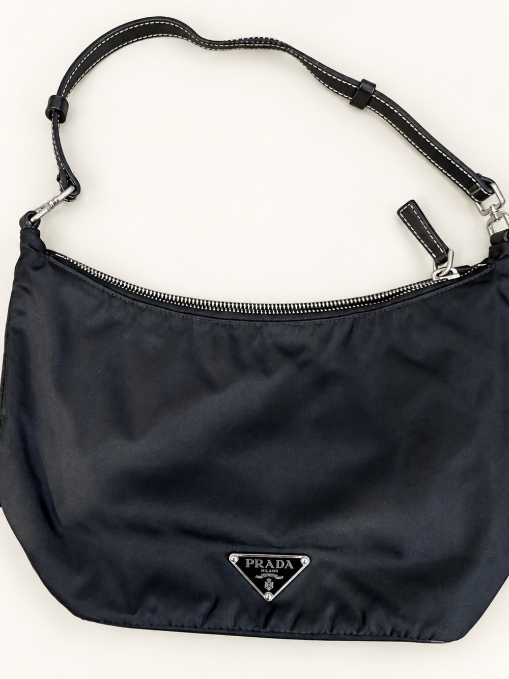 Prada Black Nylon Shoulder Hobo with Silver Hardware